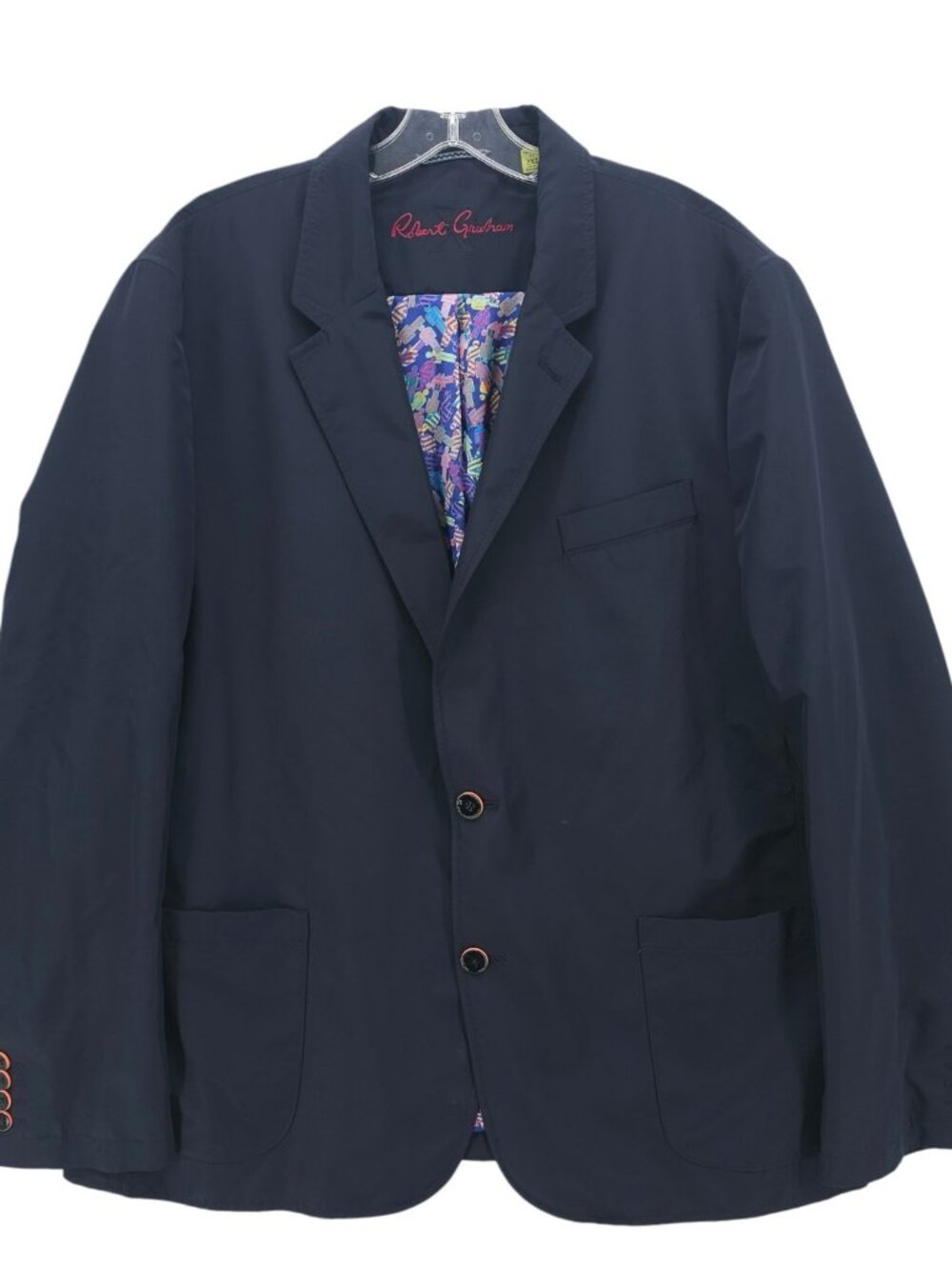 ROBERT GRAHAM Navy Blue Blazer 100% Polyester Tailored Fit 2XL - FLAWS!